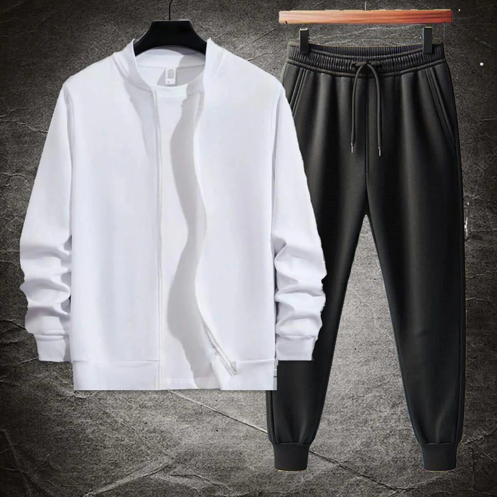 2 Pcs Men's Fleece Plain Zipper Track Suit